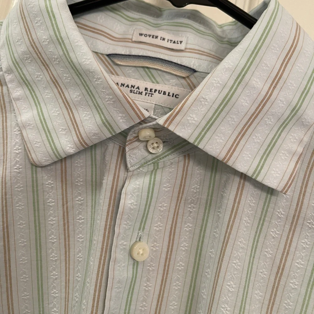 Banana republic slim fit men's striped button down‎ short, 16-16.5 Italy